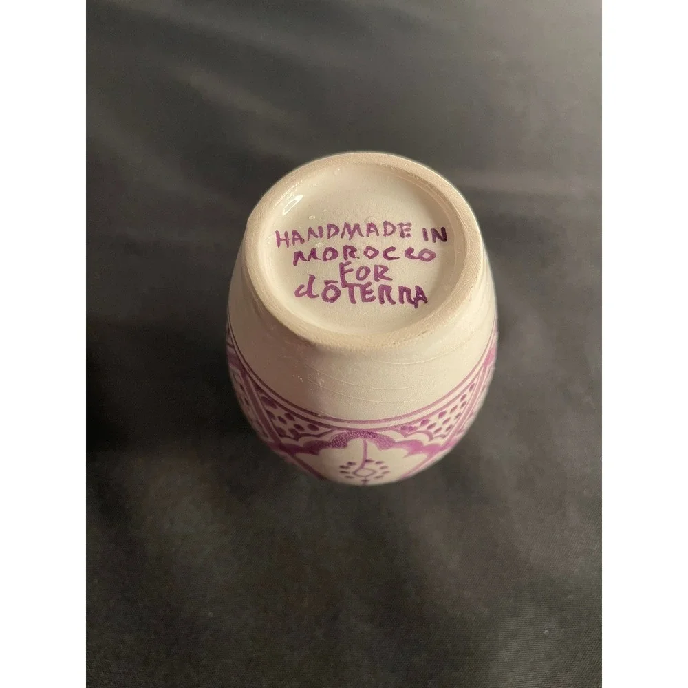 doTERRA Handmade Moroccan‎ Ceramic Bud Vase Purple Hand Painted Geometric 4.5in